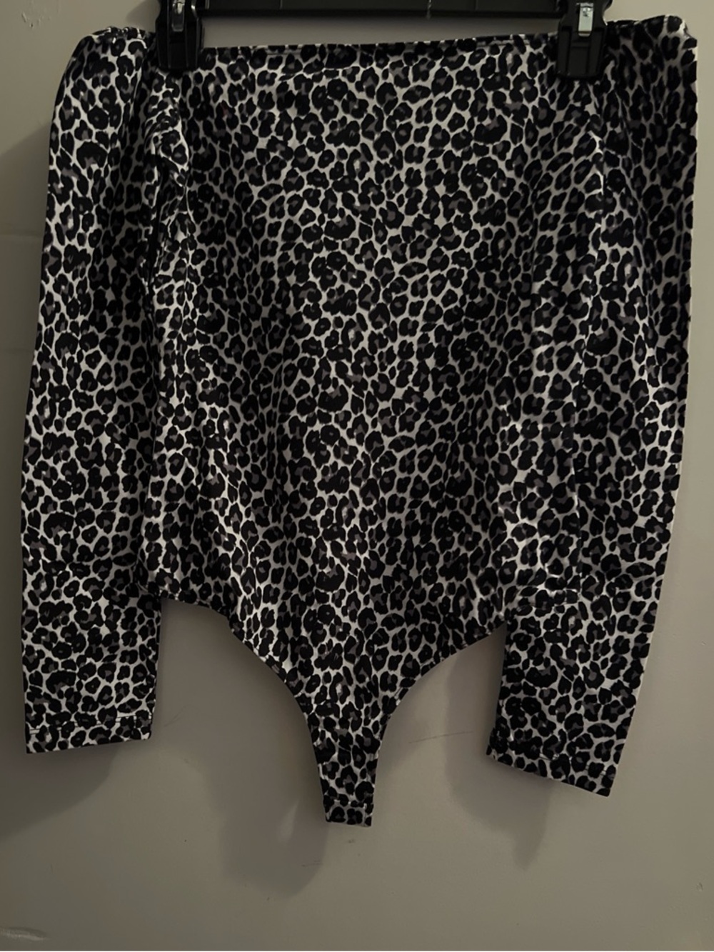 American Apparel Black and White Leopard Off-Shoulder Bodysuit
